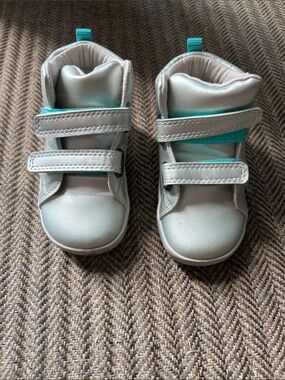 Baby Walker Shoes in Silver with Teal Accent